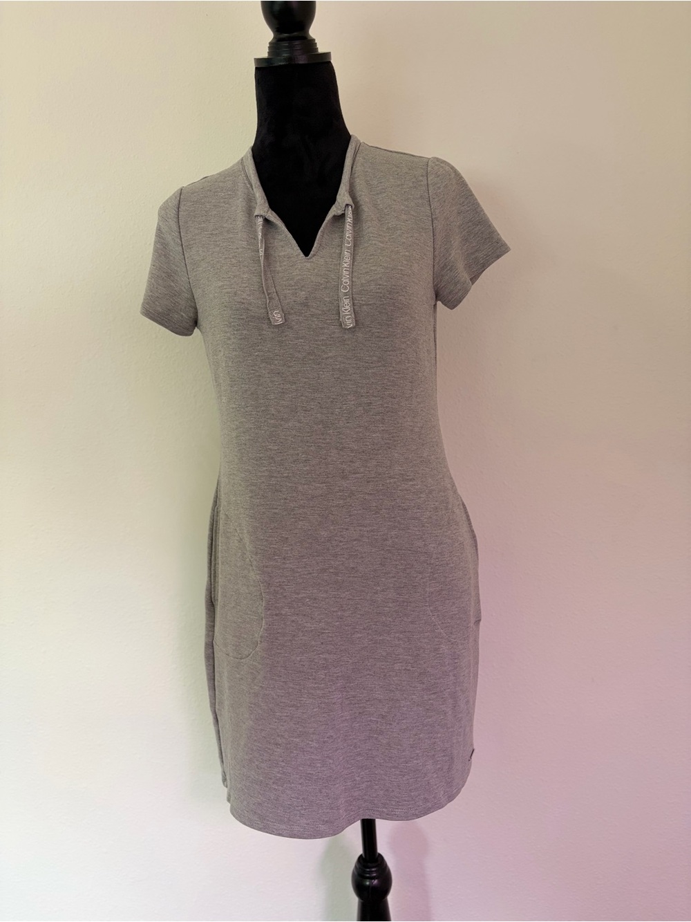 Calvin Klein Grey Short Sleeve V-Neck Swim Cover-Up with Tie